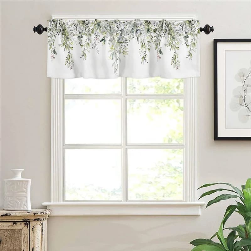 A71Z Sage Green Curtain Valance for Watercolor Eucalyptus Leaf Rod Pocket Valance Window Treatments Plant Leaves