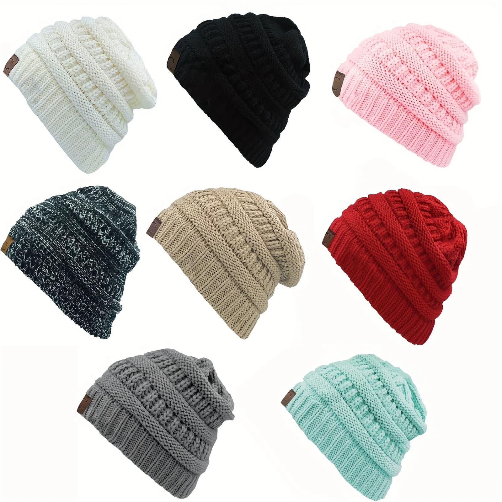Fashionable Women's Knitted Hair Cap New Popular European Style Knit Tail Hat Cable Knit Wool Yarn Head Cover Trendy Accessory