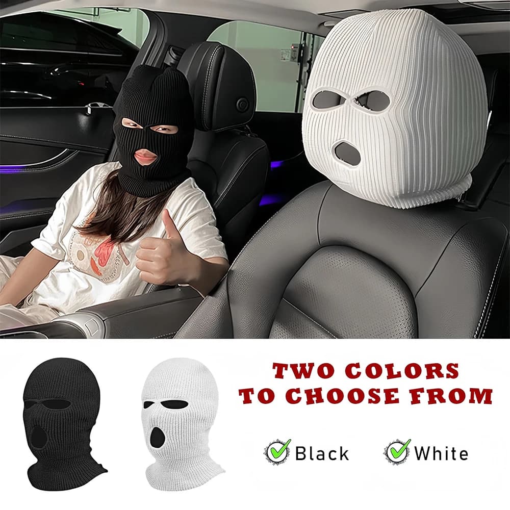 2Pcs Car Headrest Cover, Funny Automotive Seat Headrest Mask Cover, Full Face Ski Mask Front Headrest Protector for Most Cars
