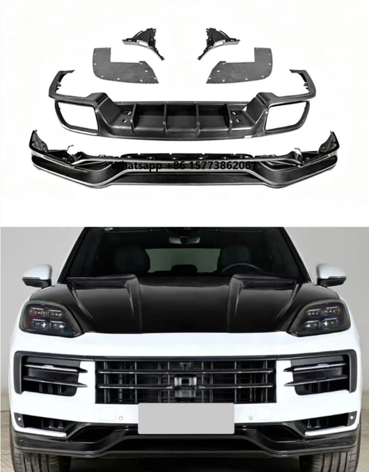 For CAYENE Carbon Fiber TKT Style Side Lip Kit Front Lip Side Skirt Rear Diffuser Spoiler