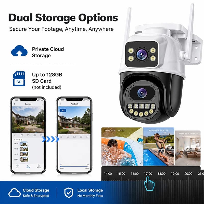 6MP iCsee APP Dual Lens Wireless PTZ Alarm IP Dome Camera Full Color AI Humanoid Detection Home Security CCTV Baby Monitor