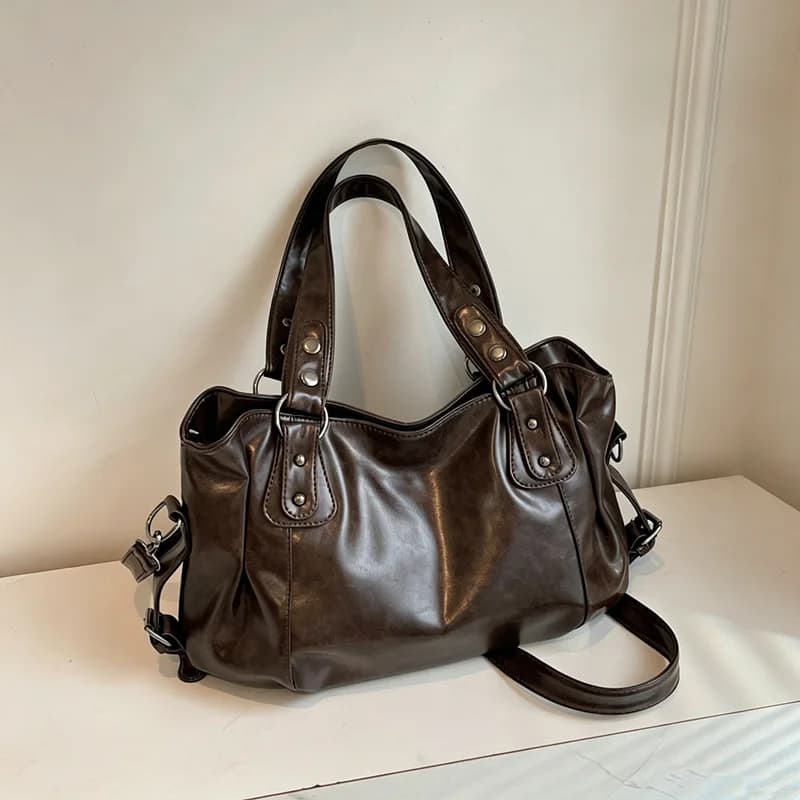 Retro Oil Wax Faux Leather Tote Bag Large Capacity Handbag Shoulder Bag Adjustable Strap Crossbody Bags Satchel Purse for Daily