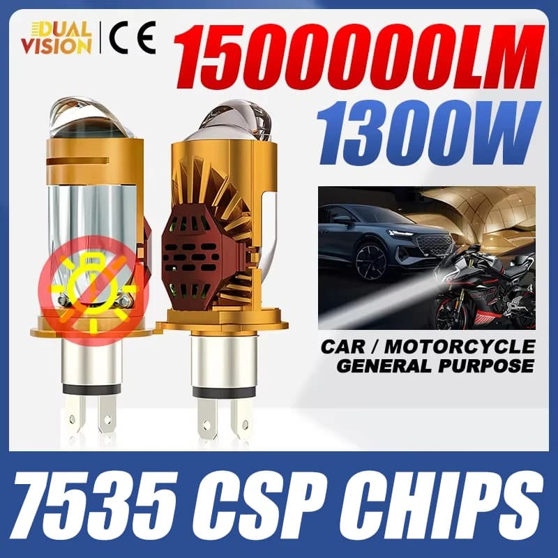 1300W 1500000 LM H4 Bi LED Lente Faro per auto Mini Lente per proiettore Moto Bianco Chip CSP Lente HD Doppio fascio Mini Diodo 12V 24V