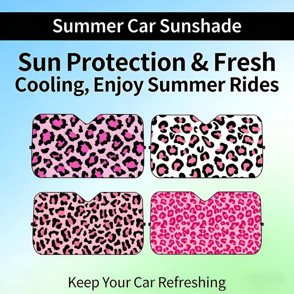 Parasole Retrattile per Auto con Stampa Leopardata Rosa, Protezione UV per Parabrezza