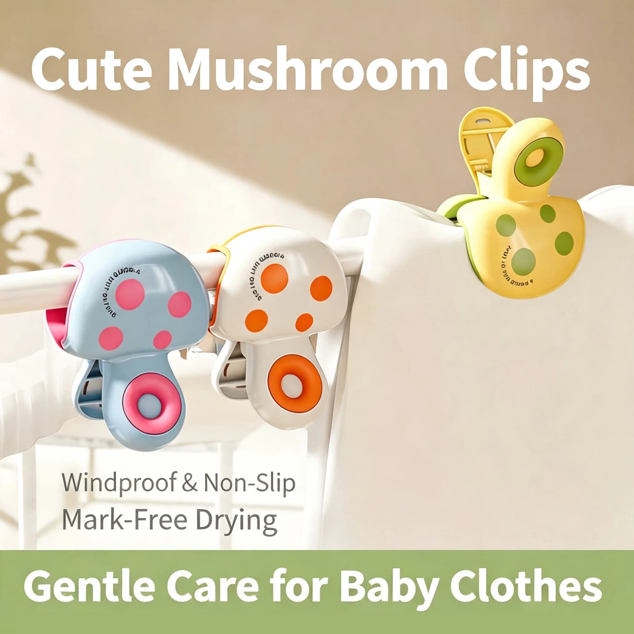 2PCS Cartoon Mushroom Clothes Pegs Windproof Anti-Slip Clothespins Traceless Blanket Bed Sheet Clips for Laundry