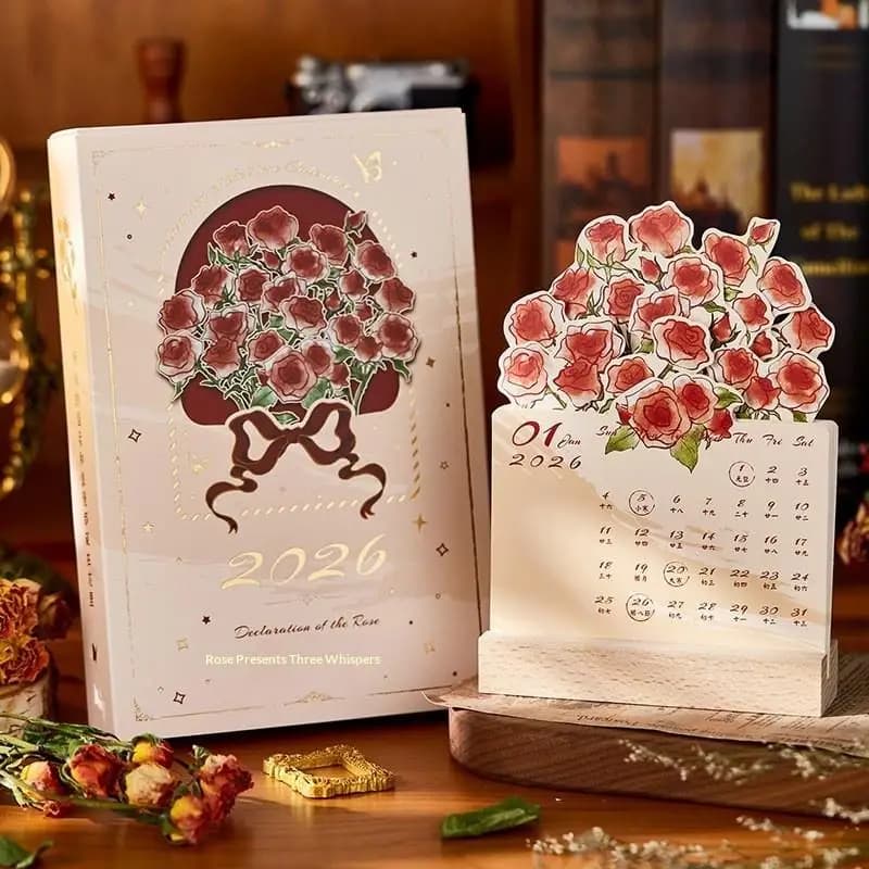 Nuovo Calendario da Tavolo 2026 a Tema Rosa, Organizer con Note Stereoscopiche per Casa, Ufficio e Scuola, Pianificatore Giornaliero
