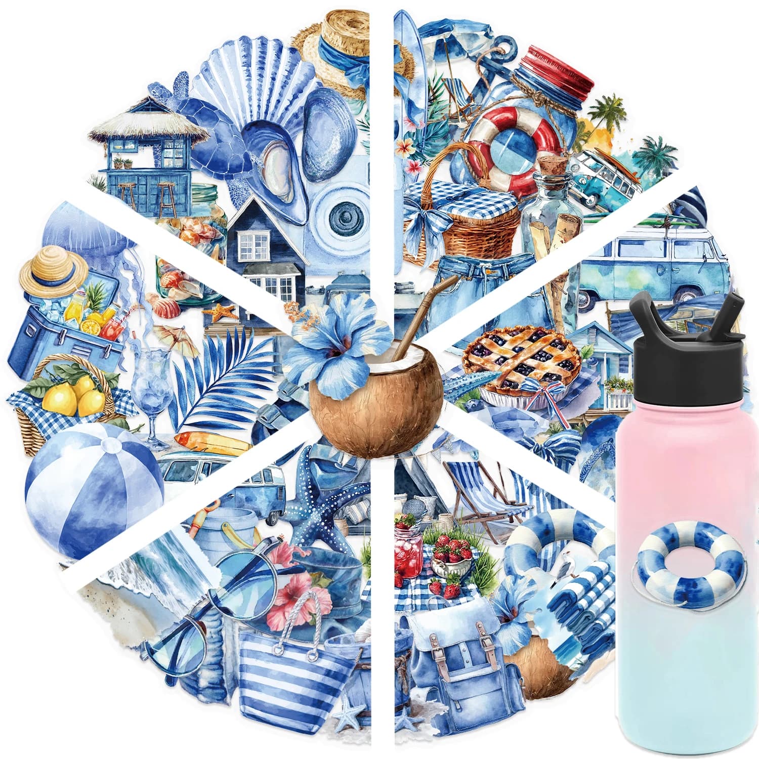 50 Pezzi Adesivi a Tema Spiaggia Estiva, Stile Hawaiano, Impermeabili in Vinile per Bottiglie d'Acqua, Laptop, Telefoni, Skateboard, Valigie