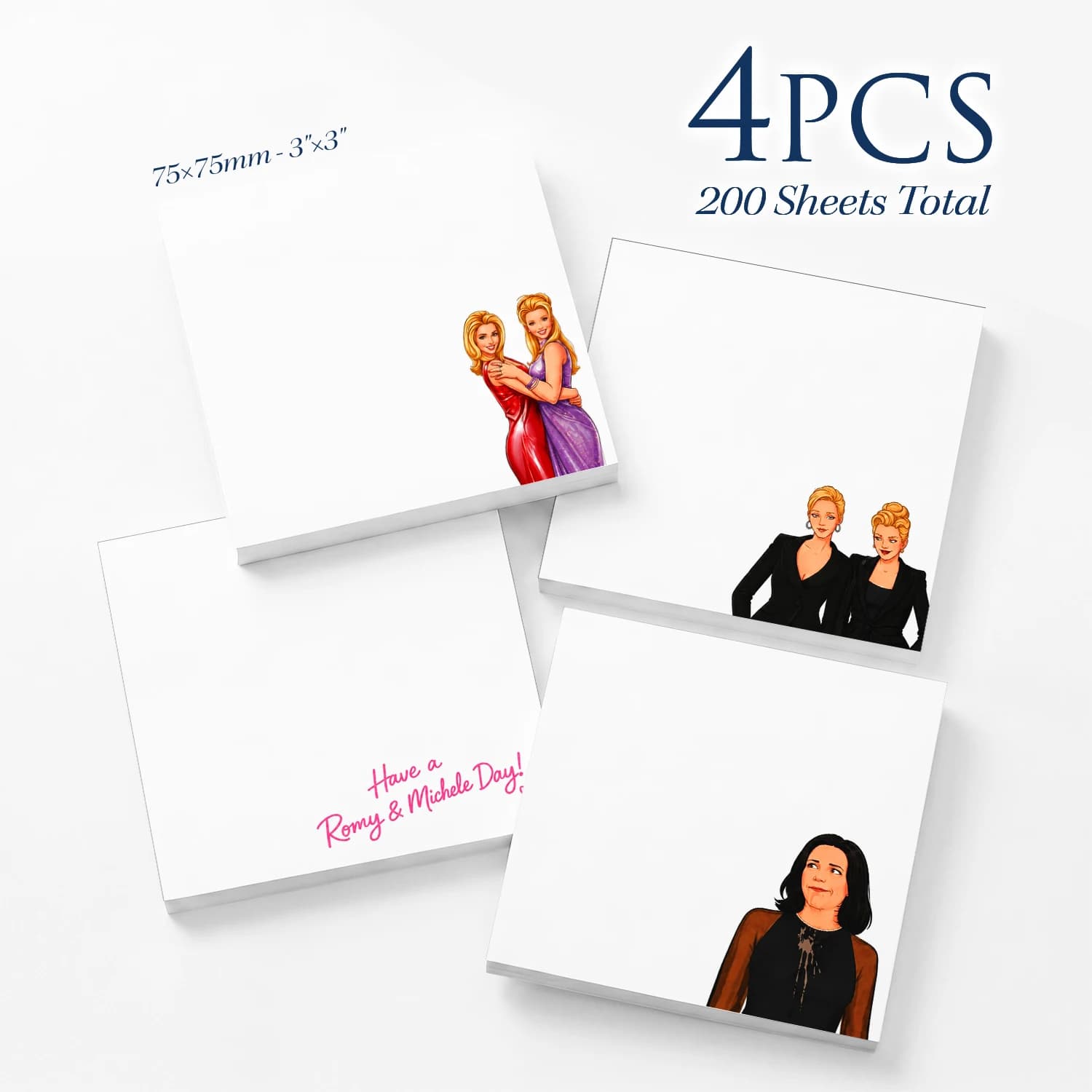 4 pcs Retro Girl Sticky Notes, 200 Sheets Total, Funny Pop Culture Self-Stick Memo Pads, White Removable Adhesive Notes