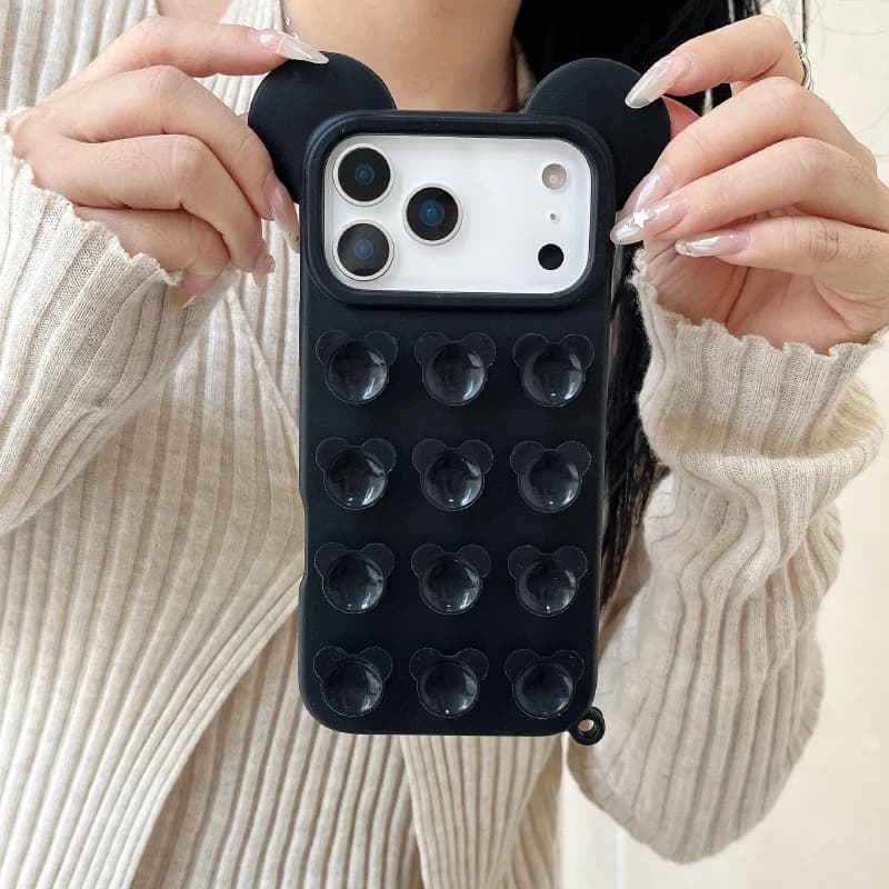 Custodia per telefono in silicone morbido tinta unita di lusso con cartoni animati/anime per iPhone 17 Pro Max 15 14 13 16 Pro Max, con ventosa e paraurti posteriore