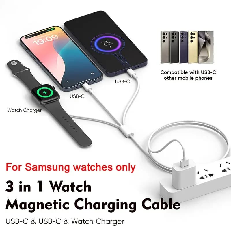 Cavo Magnetico 3 in 1 per Ricarica USB-C e USB-A per Samsung Galaxy Watch 7/6/5/4, Dock di Ricarica Wireless