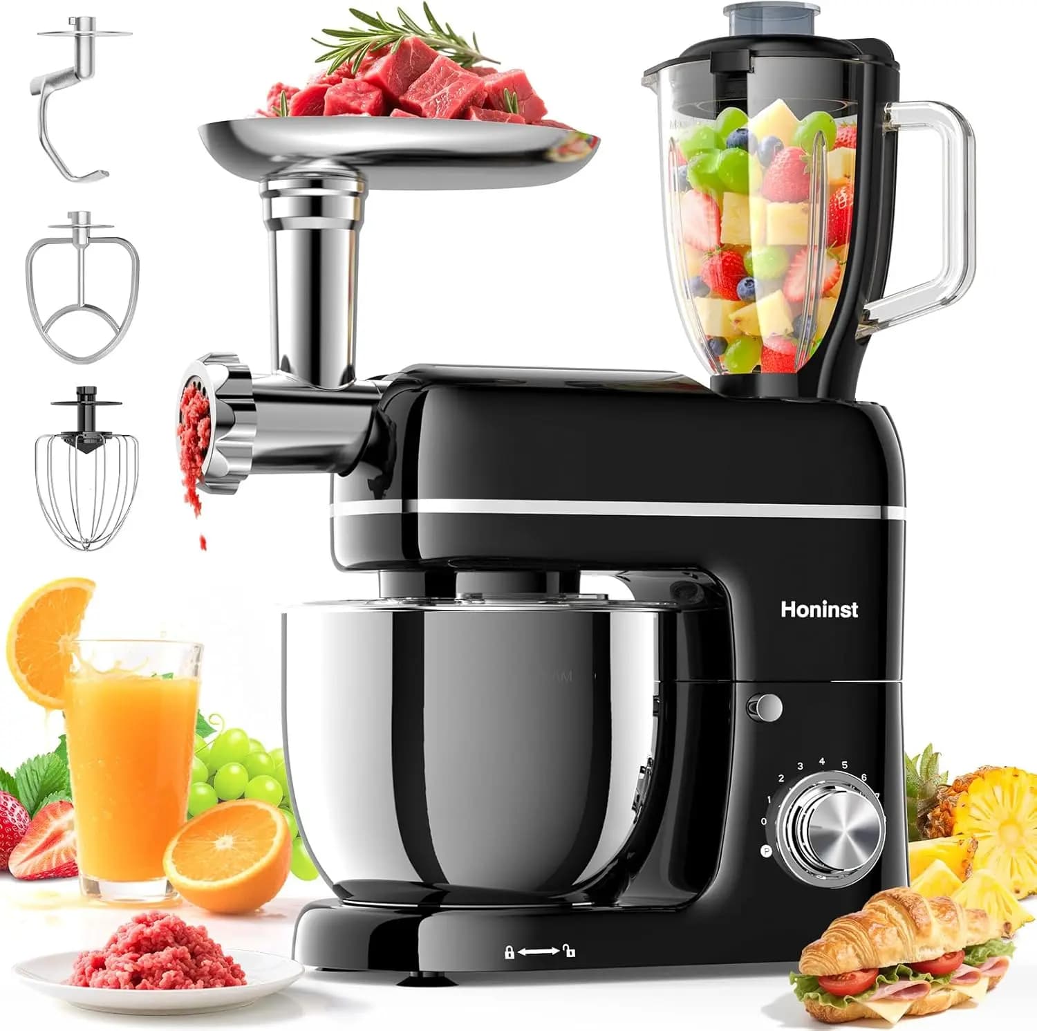 Electric Kitchen Robot 7-in-1 from 6.5QT 660W with Frullatore, Tritacarne and Hook Mixer for Cooking and Prepare Sweets