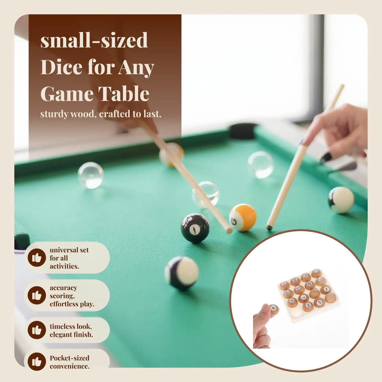 Numbered Wooden Tally Balls Smooth Surface Pool Dice Set Billiards Accessories for Bottle Number Games