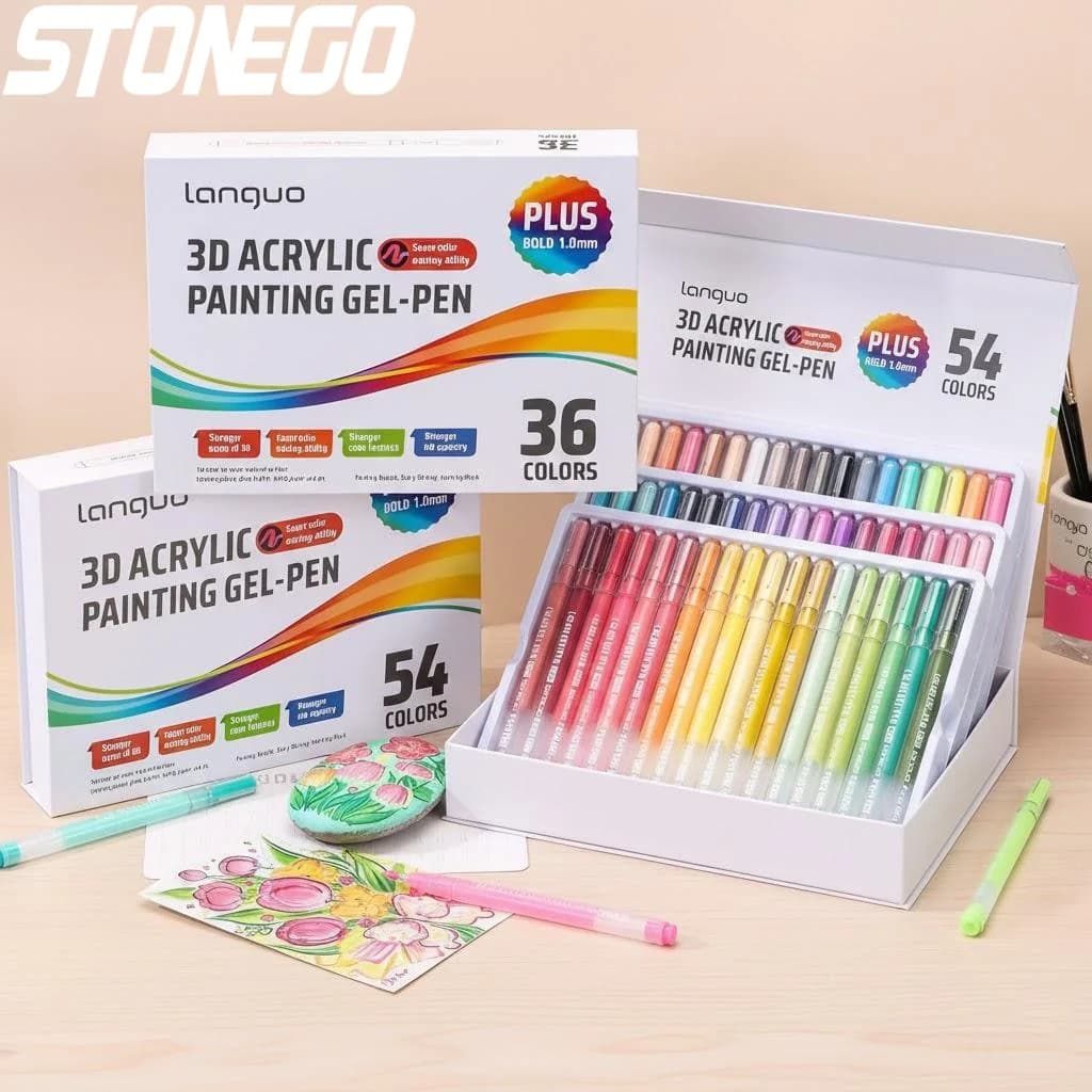 Set di 54/36 Penne Gel Acriliche 3D Colorate, Penne Vibranti per Carta Nera, Vetro, Tessuto, Forniture Artistiche Professionali