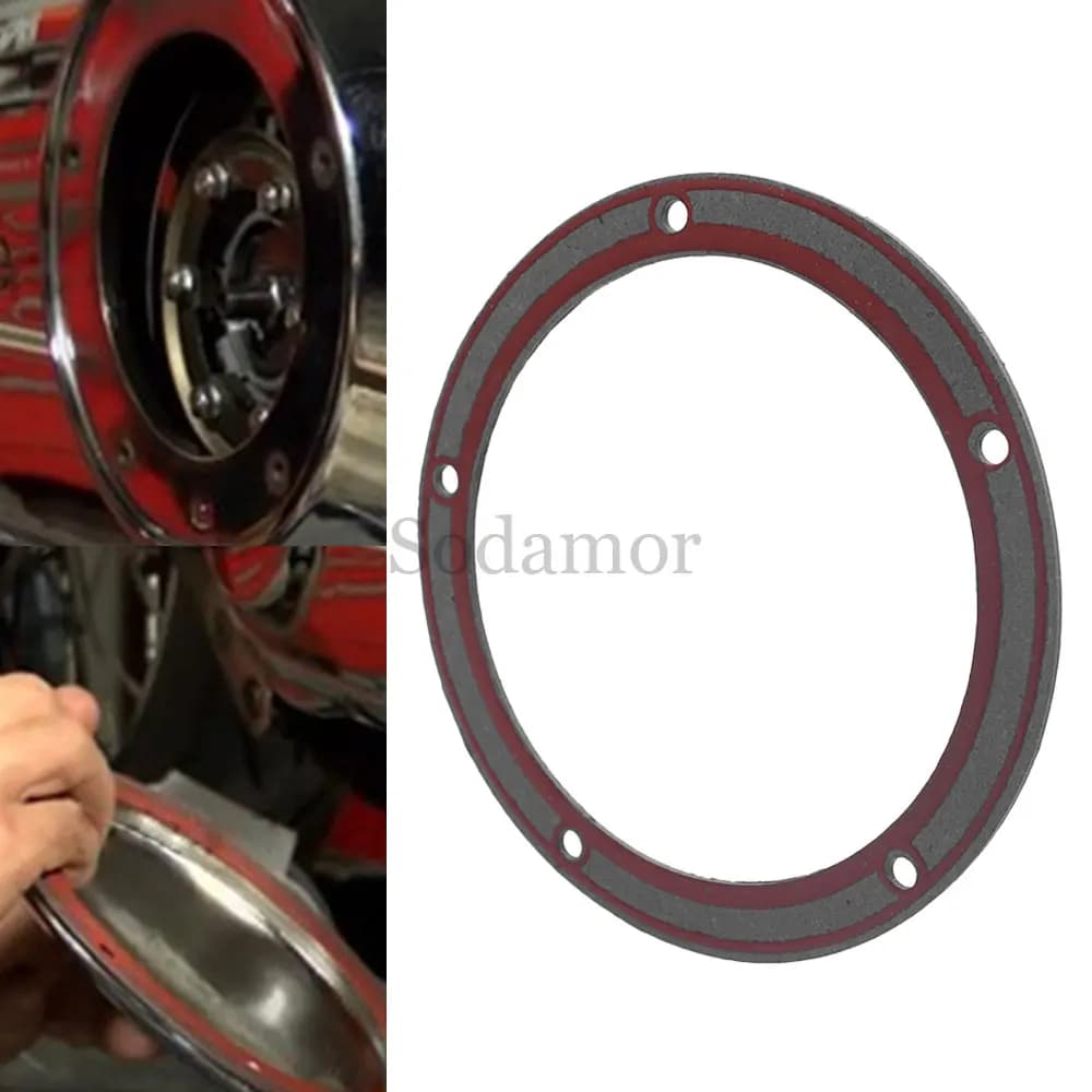 Guarnizione per coperchio Derby a 5 fori in Foamet con bordo in silicone, adatta per Harley Davidson Dyna Softail Touring 2007-2013