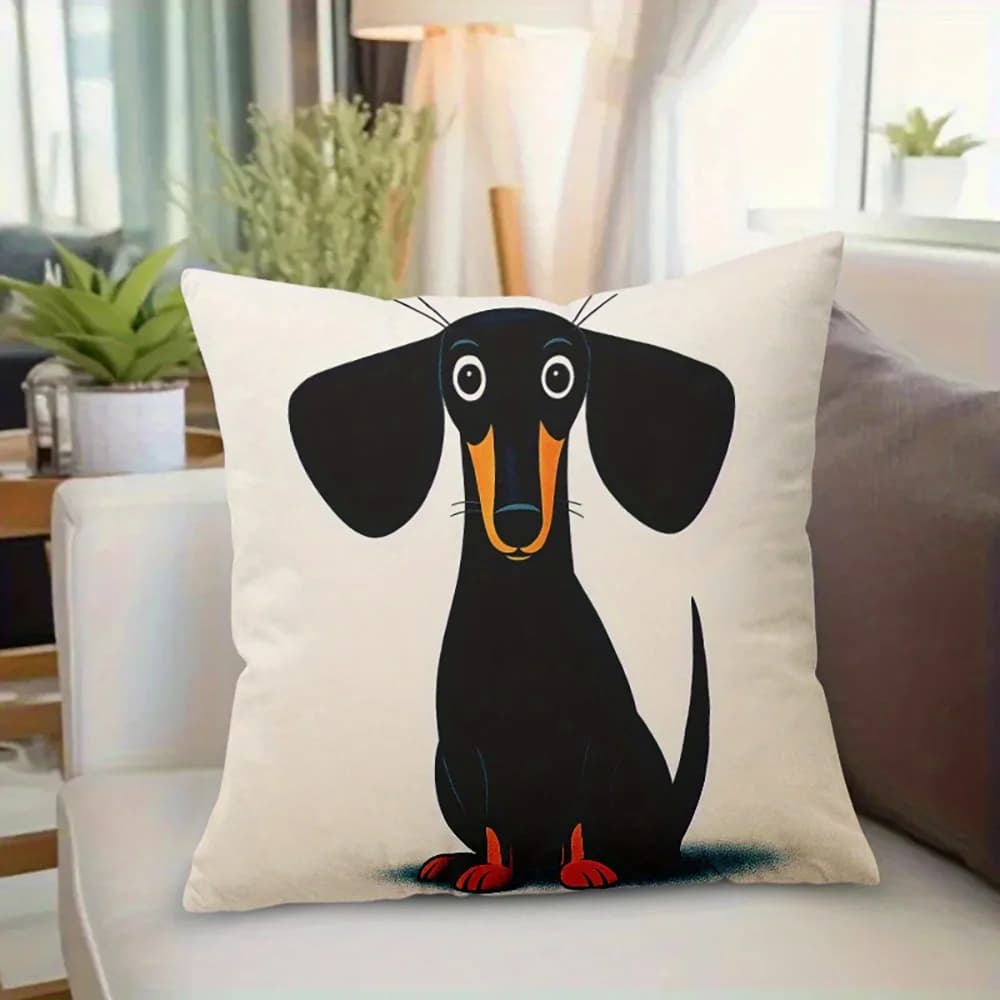 1 Pezzo Federa per Cuscino con Simpatico Cartone Animato di Bassotto, Divertente Copricuscino Quadrato con Animali per Arredamento Casa, Divano, Camera da Letto