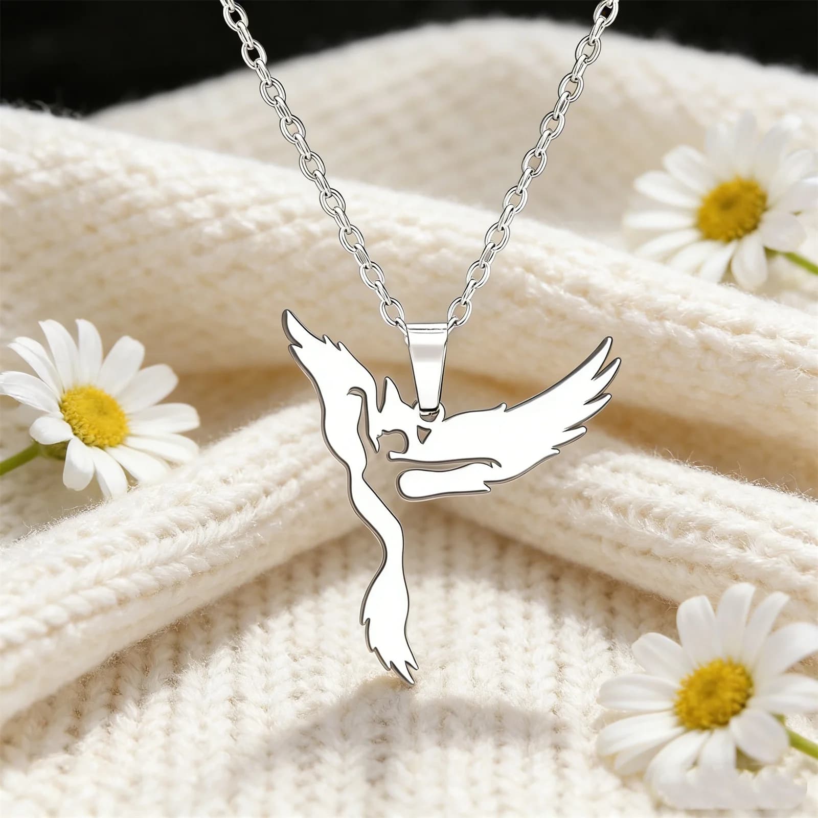 Collana da Donna con Ciondolo Ali d'Angelo Fenice in Acciaio Inossidabile, Gioiello Protettivo e Talismano di Moda, Regalo per Feste a Tema Animale
