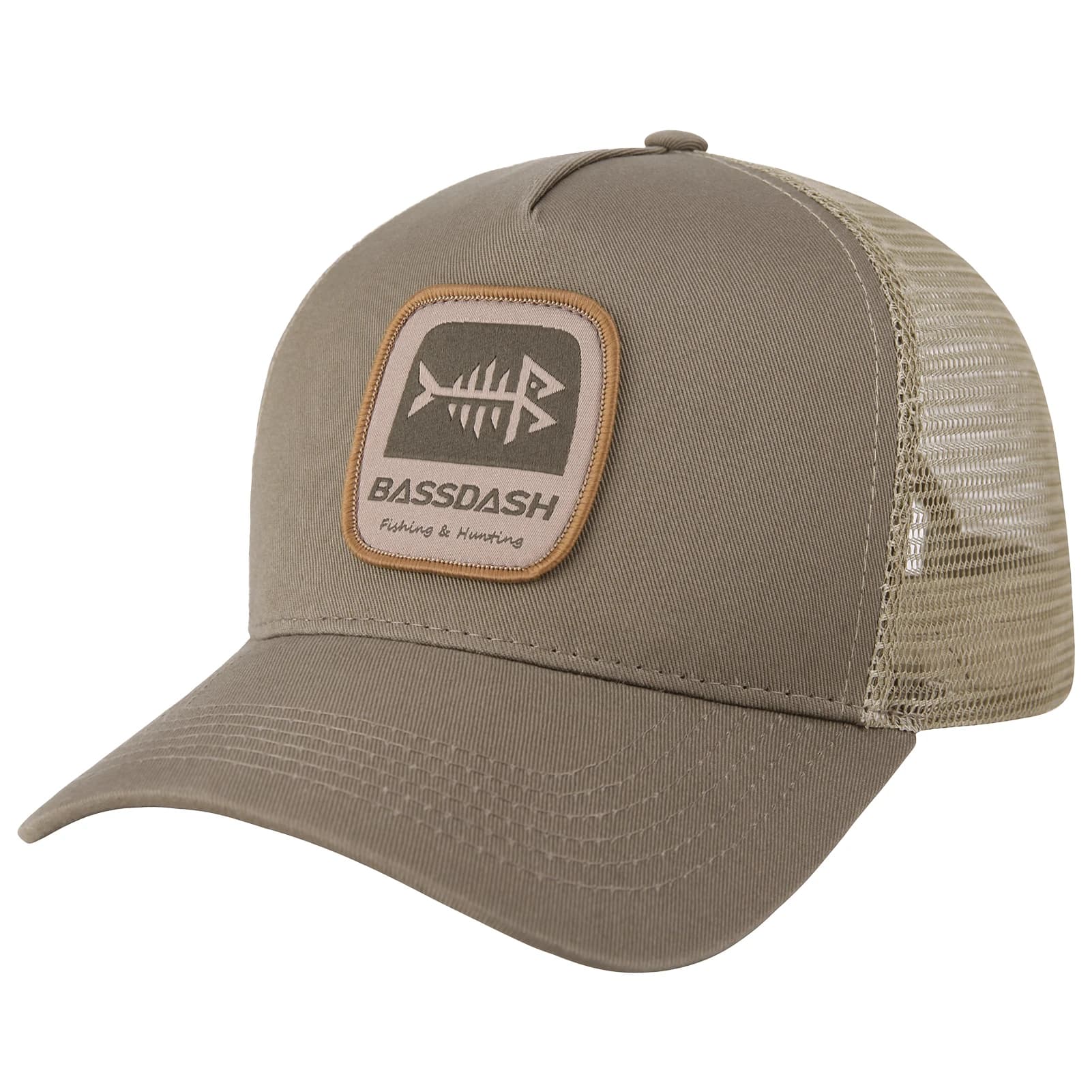BASSDASH Cappello da camionista con toppa ricamata, berretto da baseball regolabile, cappello da pesca con retro in rete