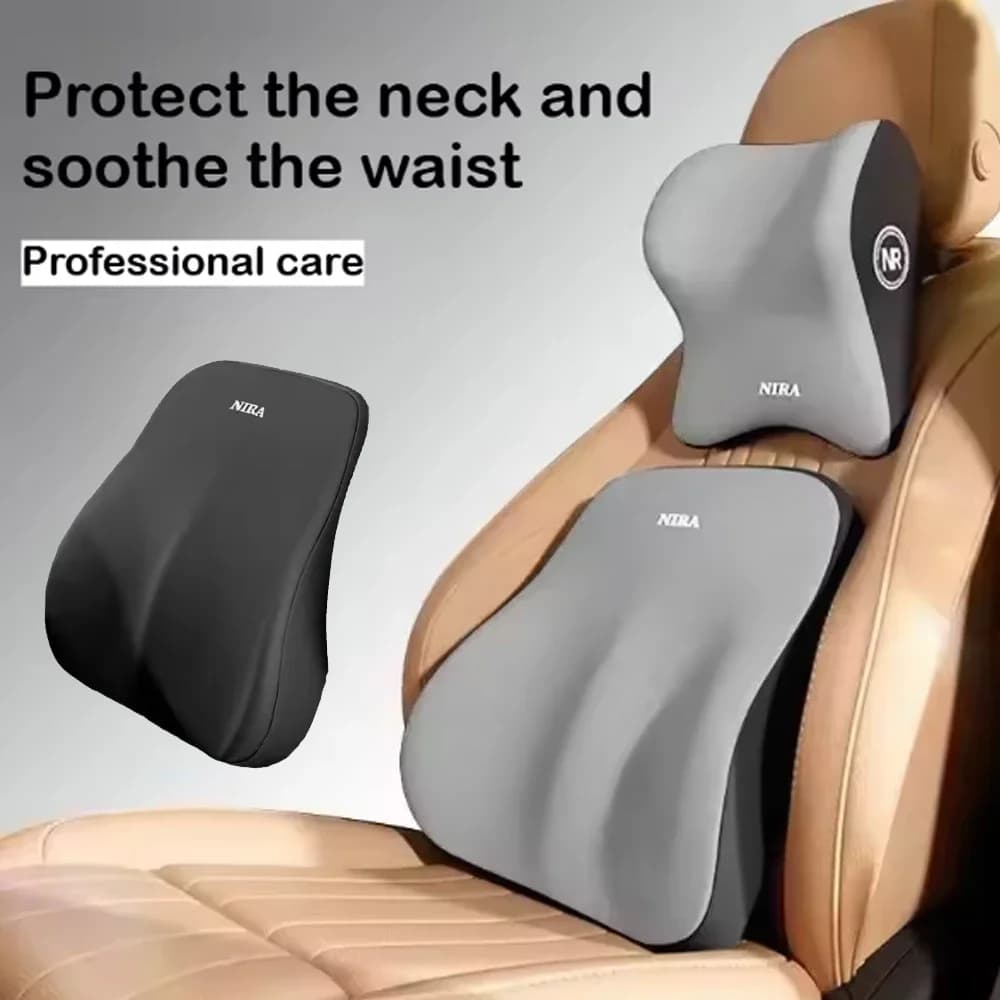 Set di Poggiatesta, Cuscino per il Collo e Supporto Lombare, Set di Cuscini Lombari in Memory Foam per Conducente