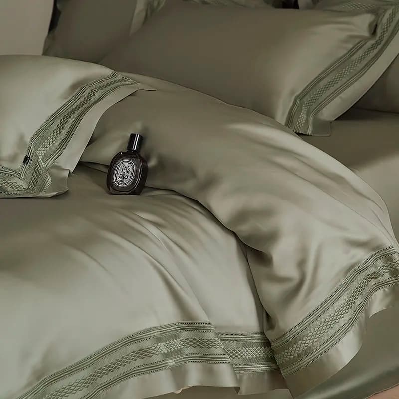 Premium Matcha Green/Dusty Pink Chic Hollow out copripiumino Eucalyptus Lyocell Silky Soft Cooling biancheria da letto lenzuola federe