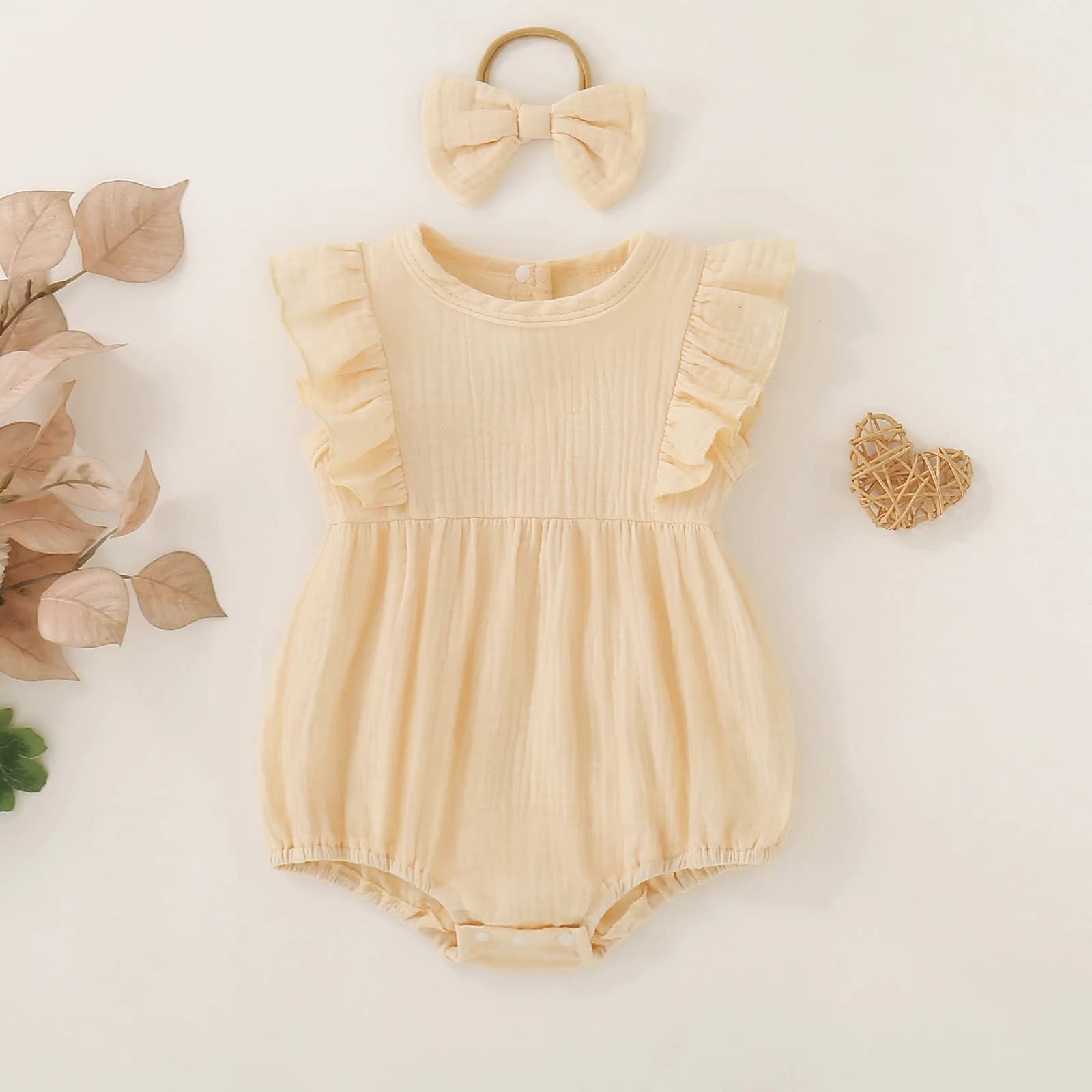 Summer female infant apricot solid color short-sleeved triangle Romper sweet and cute