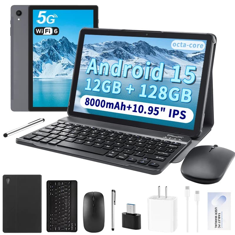 Tablet Android Paitanry 12GB (6+6 Espandibili) RAM 128GB ROM, Display HD da 10.95 Pollici, Processore Octa-Core T606, Batteria 8000mAh, WiFi 2.4G/5G