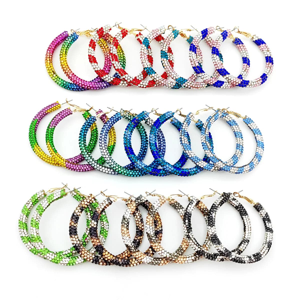Rainbow Colorful Rhinestone Crystal Hoop Earring For Women And Girls Fashion Bling Bling Party Gift Jewelry Accessories