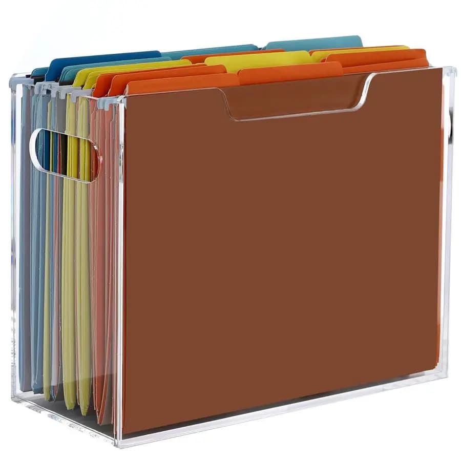 Organizzatore per Cartelle in Acrilico, Scatola Portadocumenti Sospesa, Porta Documenti con Manici per Formato Letter A4, Scatola Trasparente per Documenti da Scrivania