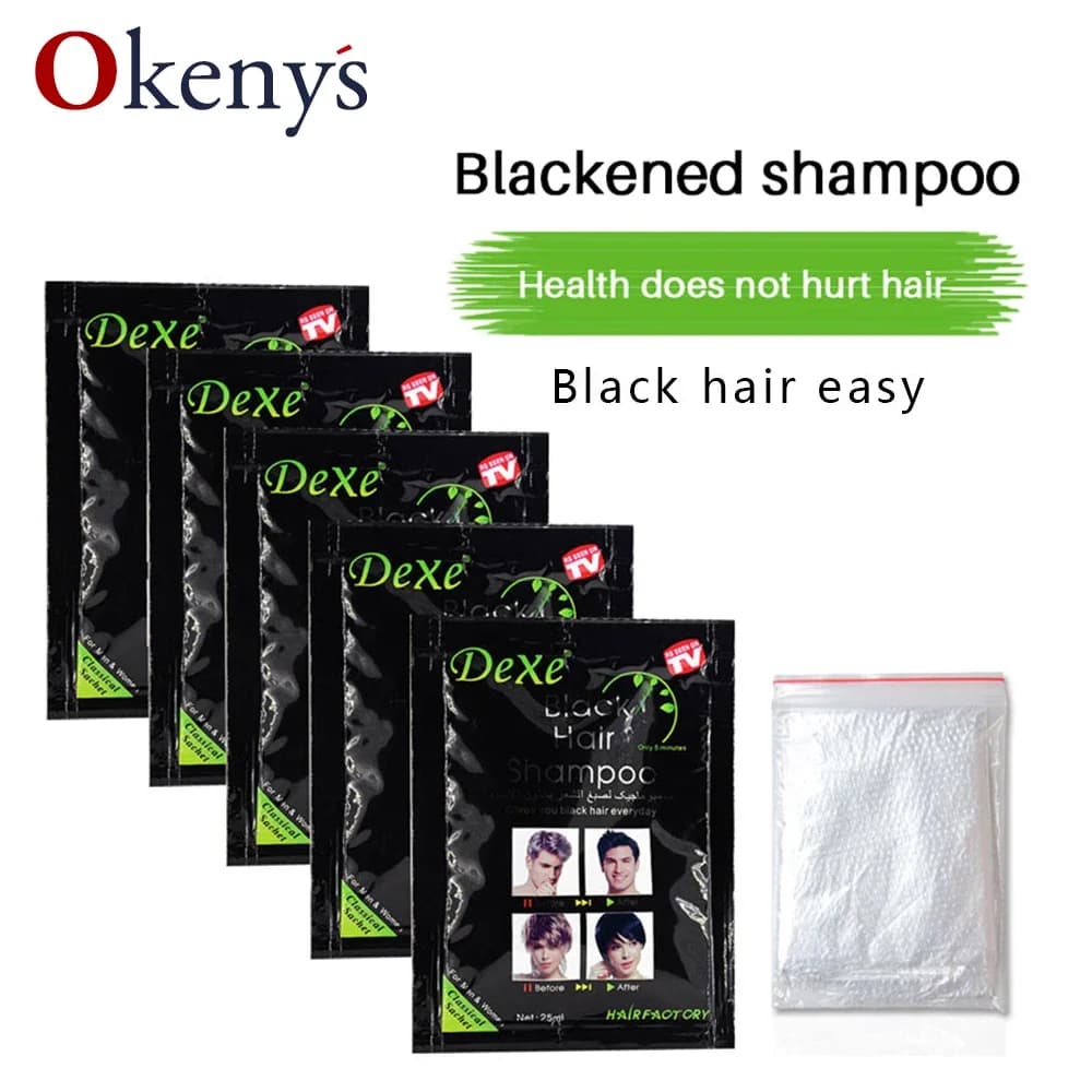 Shampoo per tinture per capelli Dexe da 5 pezzi Prodotto Shampoo per capelli neri veloci Bianco Diventa colore nero Depilazione grigia per uomini e donne