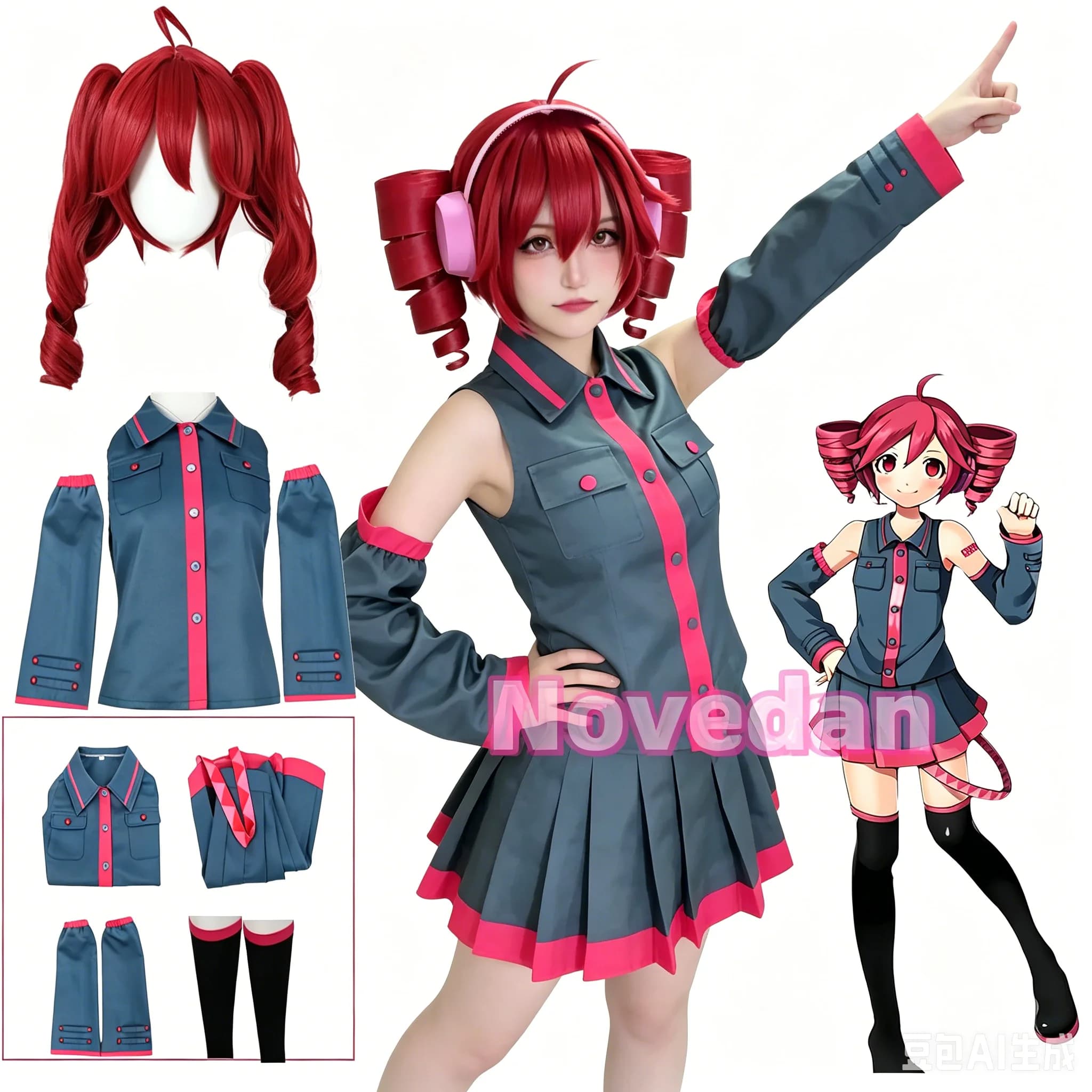 Anime Miku Kasane Teto Cosplay Costume Women Men Blue Uniform Dress UTAU Vtuber Cosplay Halloween Costume Outfit Props Wig