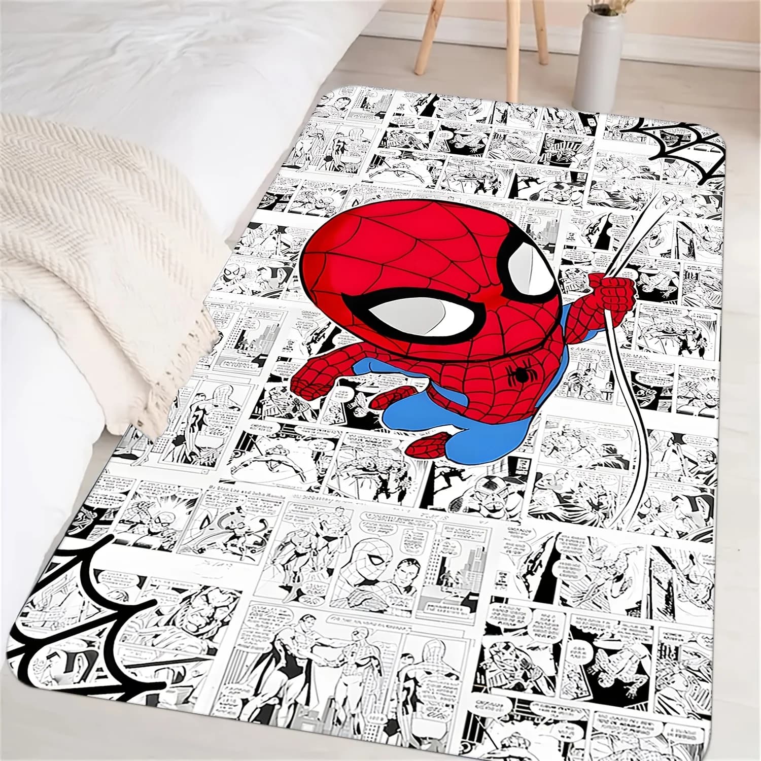 Tappetino stampato in stile Spider-Comic | Poliester resistente, adatto per soggiorno, camera da letto, zerbino, uso esterno - Divertente decorazione per la casa