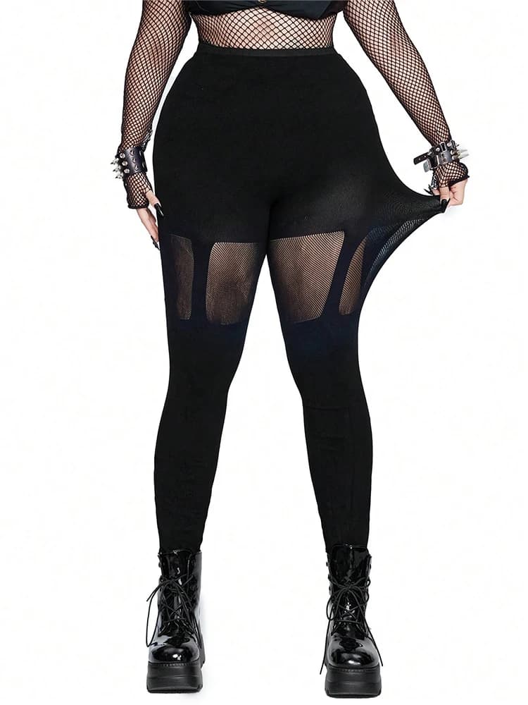 Punk Plus Size Collant sexy da donna Punk gotico Pannello a rete Dettaglio trasparente Leggings da festa per club streetwear tagliente per le donne