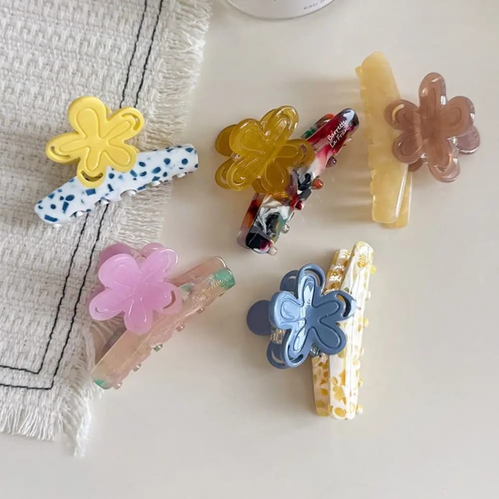 Personalized Hairpin Acetic Acid Hair Claw Floral Design Colorful Acetate Shark Clip Retro Large Flower Hair Clip Vacation