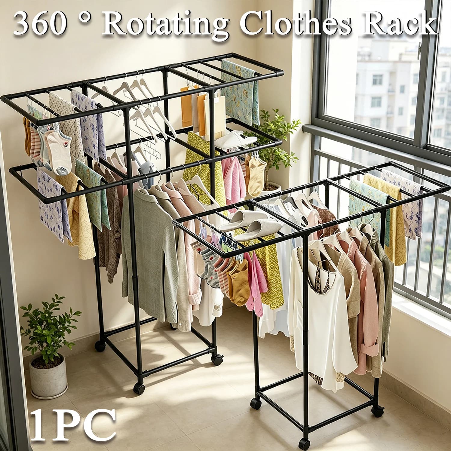 Standing Clothes Drying Rack with Extension Brackets with Universal Wheel Practical Storage Shelf for Clothe Hat Sock Underwear