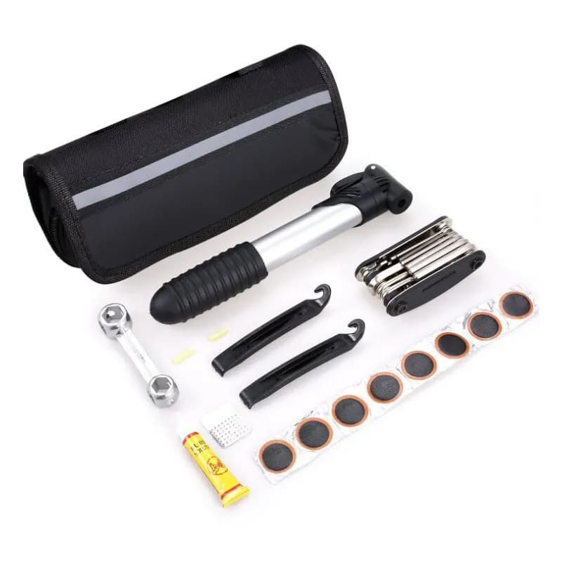 Kit di strumenti per la riparazione di biciclette portatili Patch per pneumatici a pompa chiave multifunzionale Set di attrezzi per bici con borsa portaoggetti attrezzatura da ciclismo