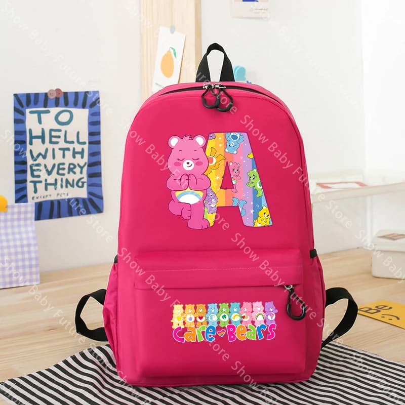 Care Bears Anime Girls Backpack Adult Letter A-Z Teens Student Rucksack Large Capacity Schoolbag Travel Knapsack School Bookbag