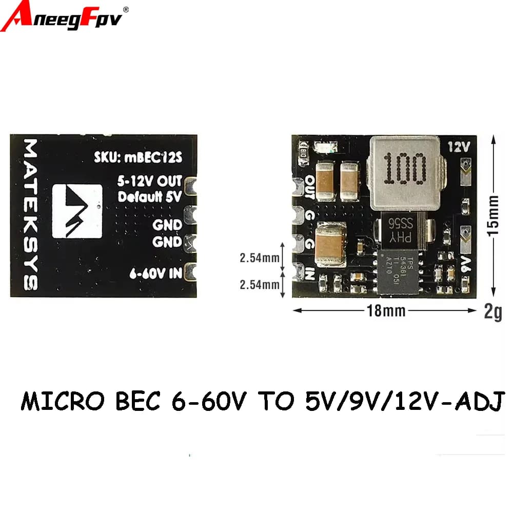 MATEK Mateksys MICRO BEC 6-60V a 5V/9V/12V-ADJ Modulo Regolatore Step-Down per Aeromodelli RC, Elicotteri e Droni FPV da Corsa
