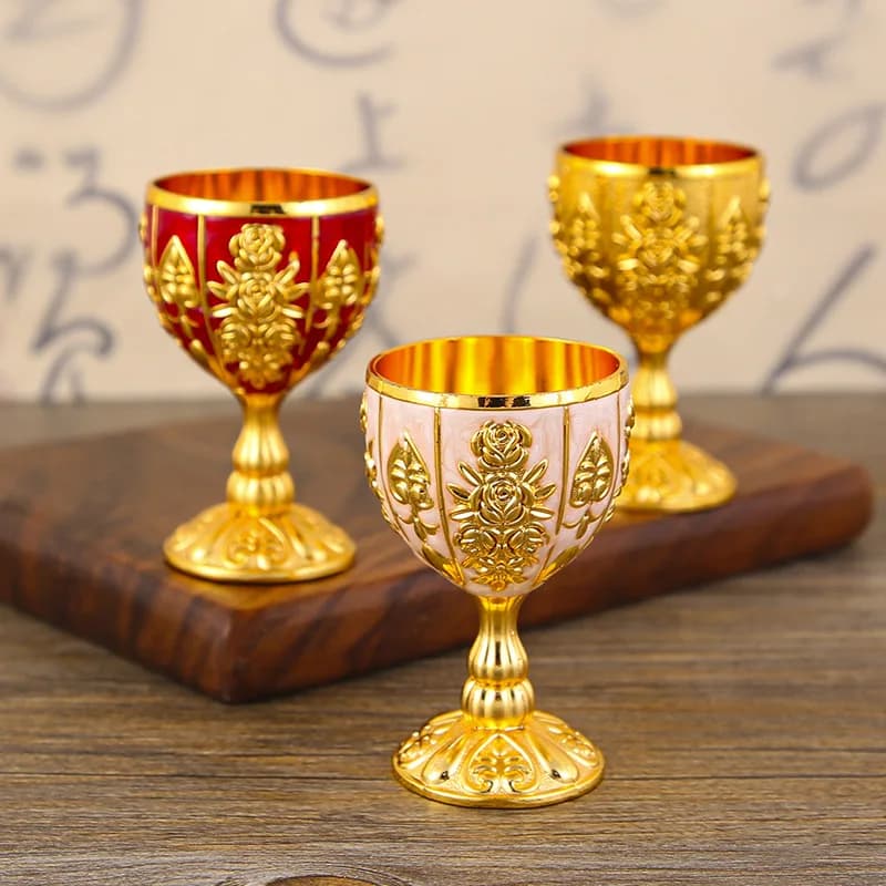 30ml Mini Shot Glass Vintage Metal Glass White Wine Cup Creative Household Liquor Cup Small One Sip Spirit Tasting Cup Retro