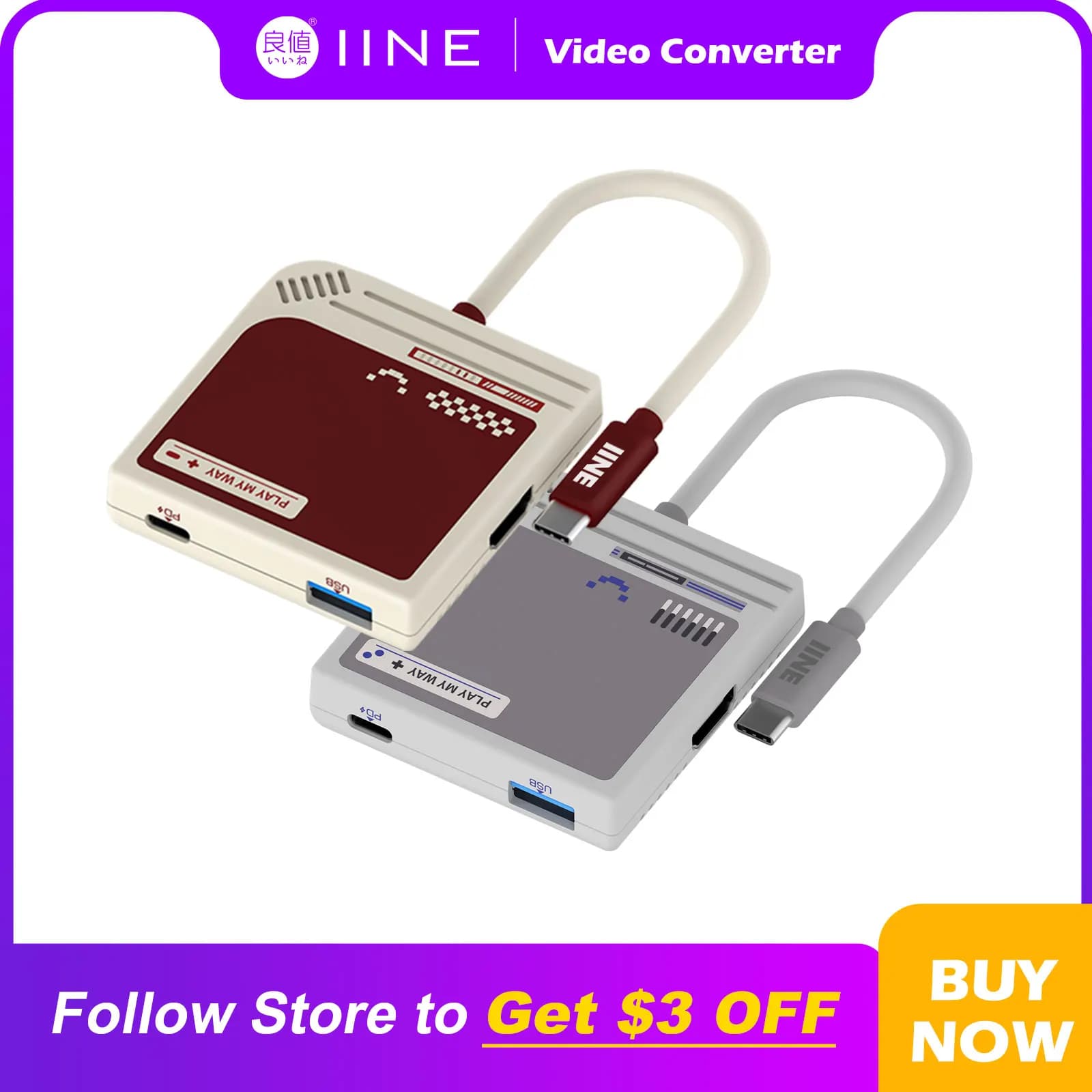 Convertitore Video Switch 3 IN 1 IINE supporto interfaccia USB 3.0 4K/30HZ compatibile con Switch/Steam Deck/ROG Ally