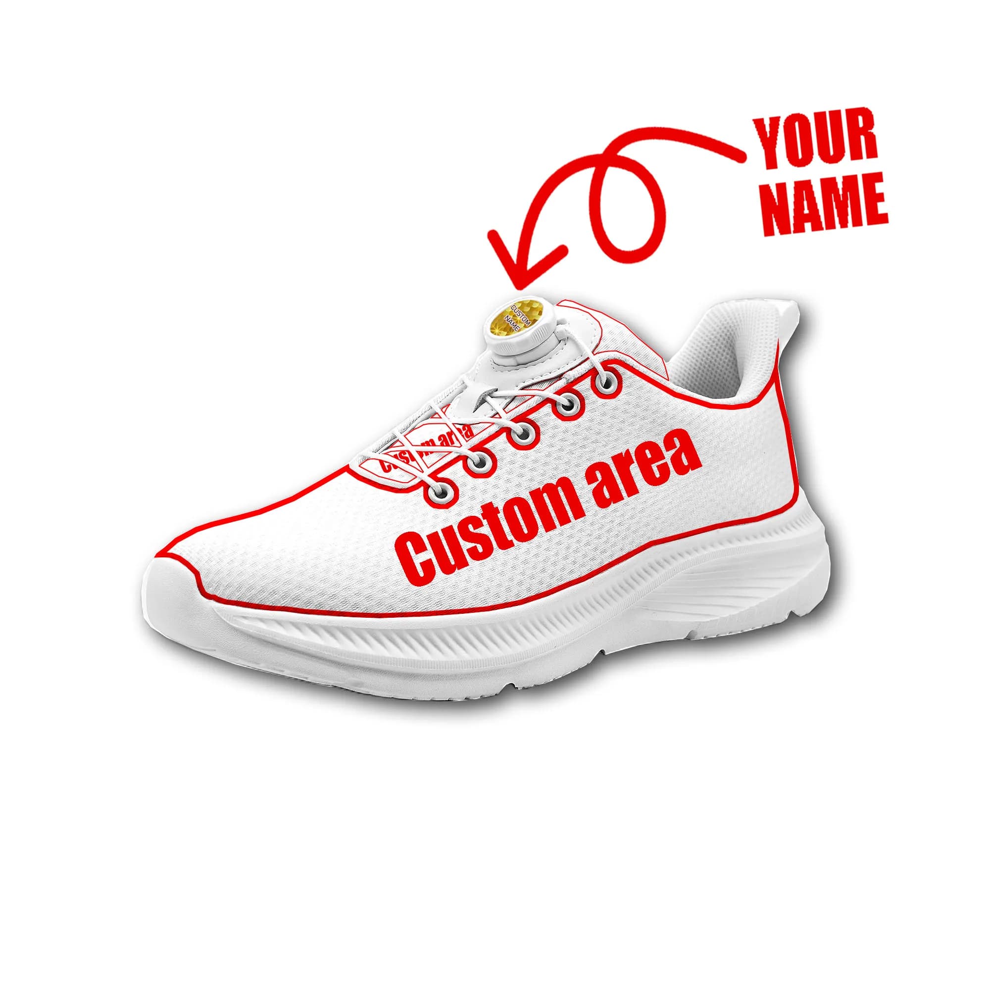Women's custom walking shoes with rotating button without laces, design with photo, logo, name, sneakers read unisex