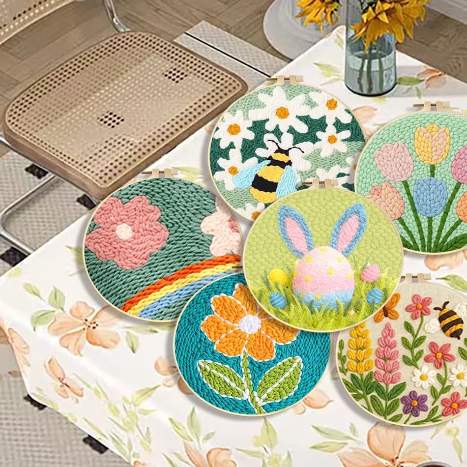 RUOPOTY Bees And Bouquets Punch Needle Home Decor Gift Crafts Diy Kits Flower Embroidery Beginner Kit Home Decor Diy Kits