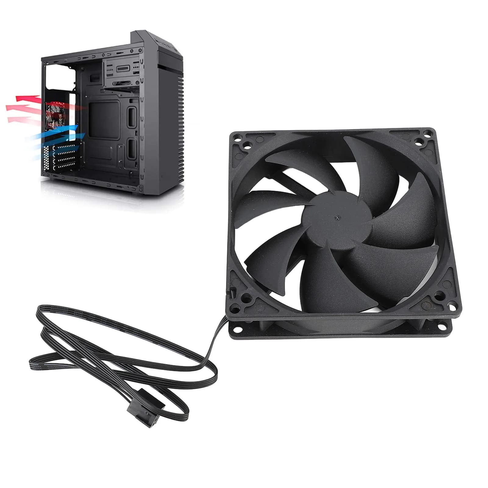 Ventola per case PWM per PC da 100 mm Controllo intelligente della temperatura a doppia sfera da 100 mm 1800 giri/min Ventola di raffreddamento per case del computer a basso rumore 4PIN