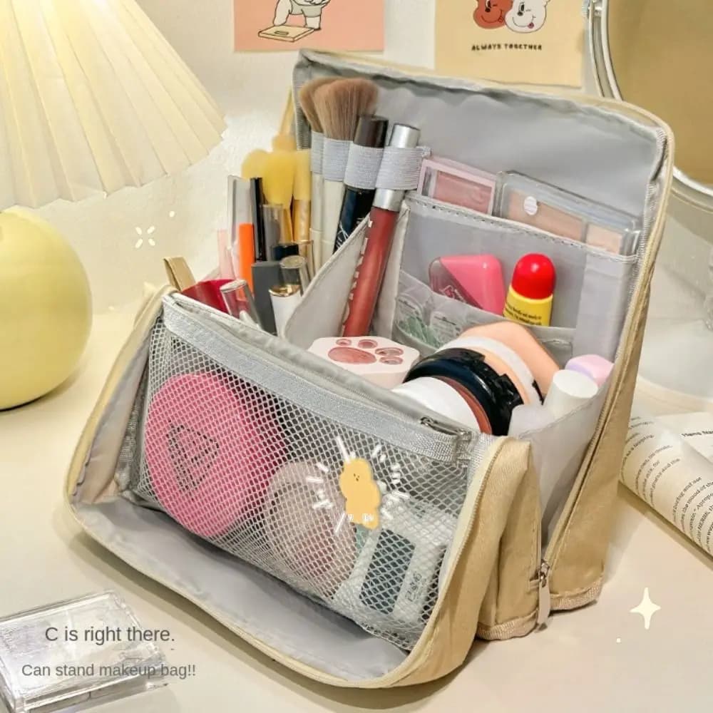 Astuccio organizer extra large, multi-scomparto, multi-strato, borsa porta penne resistente, tinta unita, per materiale scolastico