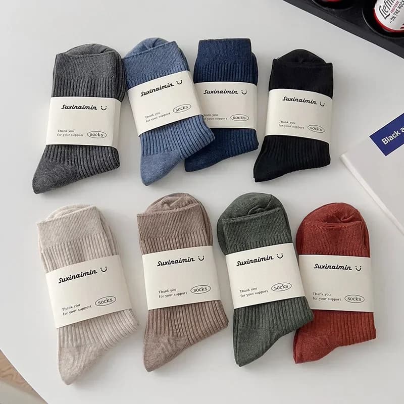 Mens Socks Casual Fashion Men Business Male Breathable Elastic Cotton Long Socks Solid Color Black Blue Gray SocksAutumn Winter
