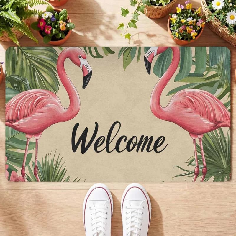 VIKAMA Beach Style Flamingo Welcome Doormat Tappeto lavabile antiscivolo resistente alle macchie per l'ingresso e l'arredamento della casa
