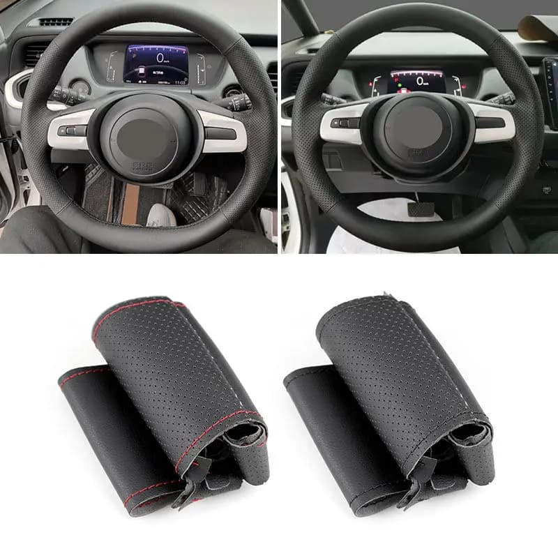Volante dell'auto Rivestimento in pelle traforata per Honda Fit Jazz 2020 2021 2022 2023 2024 (2 raggi) Treccia a mano con barra di linee