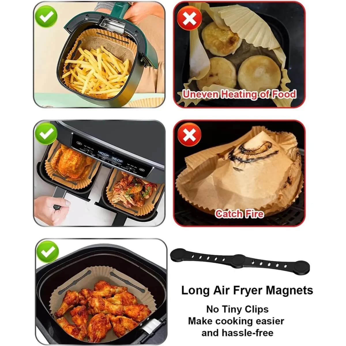 BABQ Confezione da 10 Magneti per Carta da Forno in Silicone per Friggitrice ad Aria - 12 cm di Lunghezza, Accessori per Friggitrice ad Aria Calda