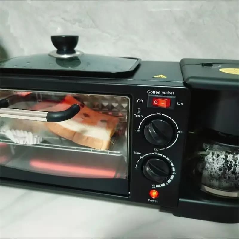 3 In 1 Breakfast Making Machine Coffee Maker Bread Pizza Frying Pan Toaster Electric Oven