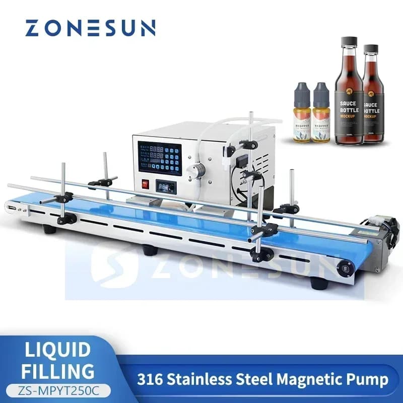 ZONESUN ZS-MPYT250C Automatic Liquid Filling Machine With Ribbon and Magnetic Pump for Small Bottle Production Lines