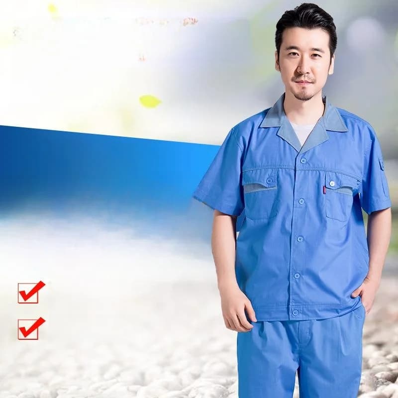 Summer Grey Collar Short Sleeve Cotton Breathable Dustproof Food Working Uniform Set Sanitary Suit Workwear Moisture Wicking