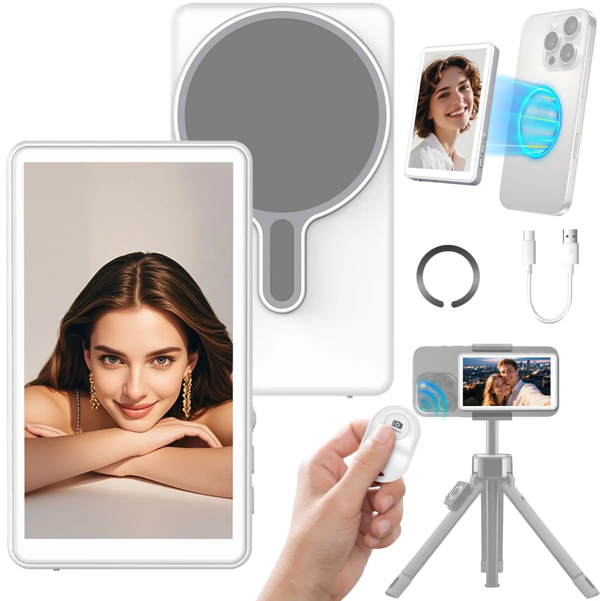 Wireless Monitor Rear Camera Screen Smartphone Selfie Magnetic Screen For Vlog Live Stream Video Recording Outdoor Selfie Tool